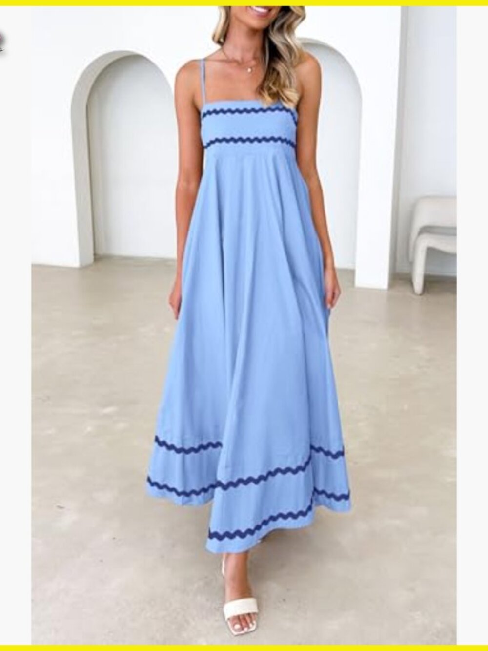 Flowy Maxi Dress Boho Chic Spaghetti Strap Ruffle Casual Beach Vacation - Picture 5 of 7